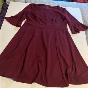 Red Pleated Wrap Midi Dress with Bell Sleeves